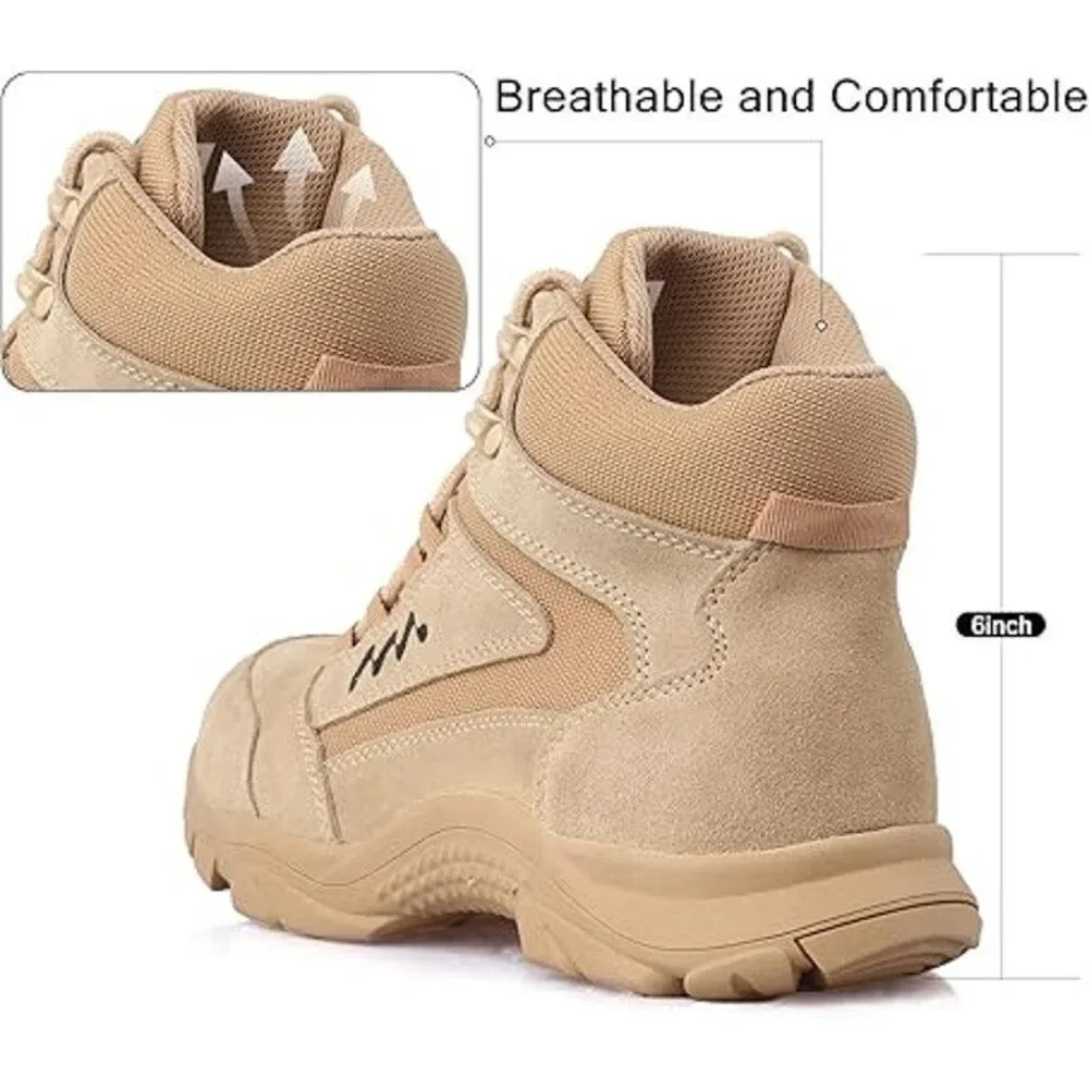 Ludey Mens Size 9 Tan Faux Suede Lightweight Military Tactical Combat Army Boots